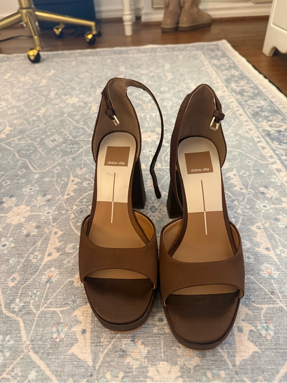 Dolce Vita Brown Ankle-Strap Open-Toe Block Heels